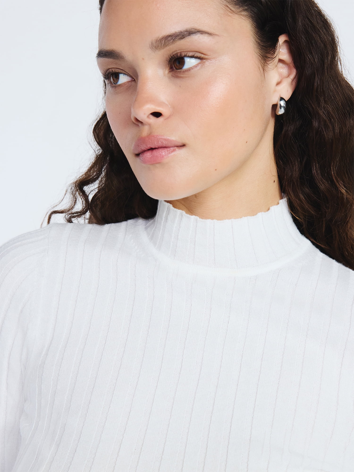 Scoop Women's Ribbed Mockneck Sweater, Lightweight, Sizes XS-XXL