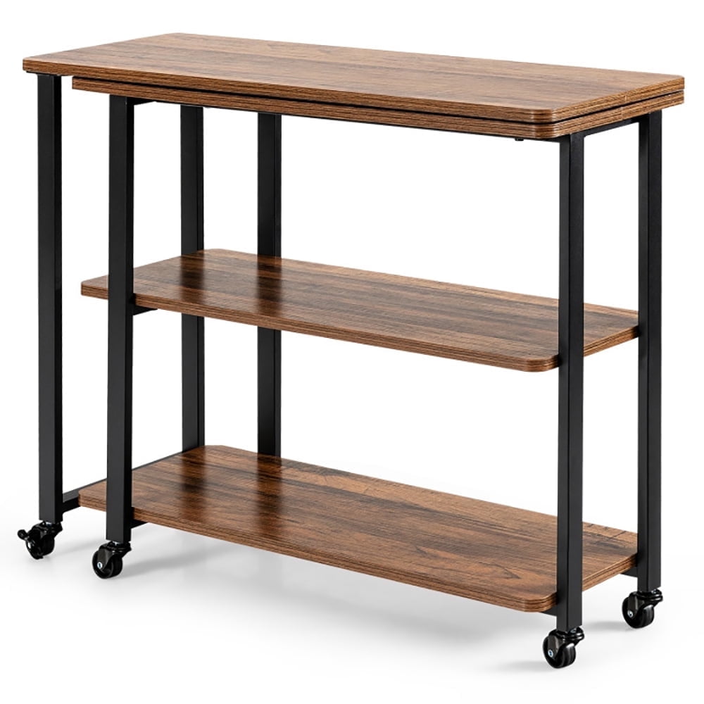 Demi Bonn 360° Free Rotating Sofa Side Table, Couch Table, Snack Table, End Table with Storage Shelves and Wheels for Home, Office, Brown