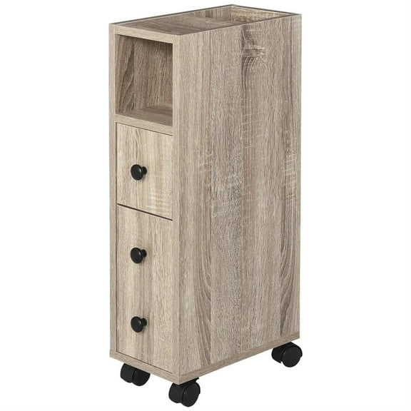 Demi Bonn 27" Rolling Narrow Bathroom Side Storage Cabinet with 4 Rolling Wheels and Drawer, Bathroom Storage Cabinet for Small Spaces, Brown