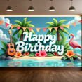 thumbnail image 4 of Tropical Flowers Birthday Party Hawaiian Banner Colorful Foliage Flamingo Decoration for Beach Celebration Summer Event Outdoor Party, 4 of 7