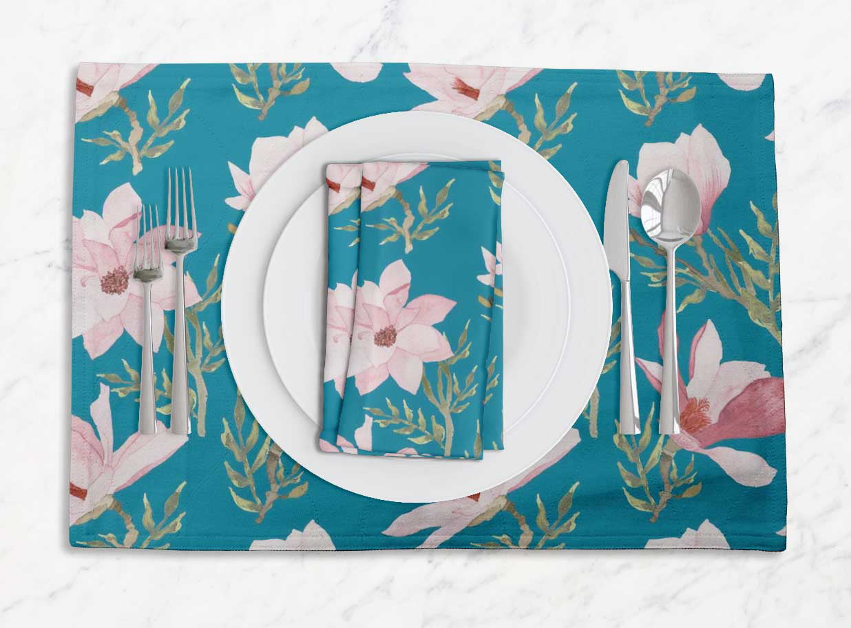 Details about   S4Sassy Leaves & Magnolia Floral Printed Tablemats With Napkins Set-FL-66D 