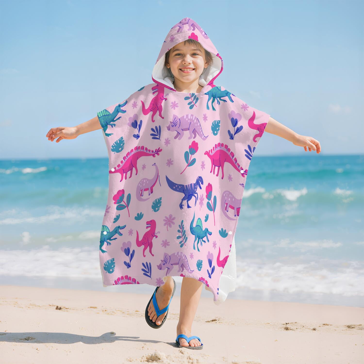 Hooded Kids Beach Towels - Toddler Bath Towel Girls Boys Swimming Cover-ups for Ages 2 to 6 Kids Pool Towels Quick Dry Lightweight Soft Microfiber Poncho Towel 28x28 (Dinosaur Pattern)