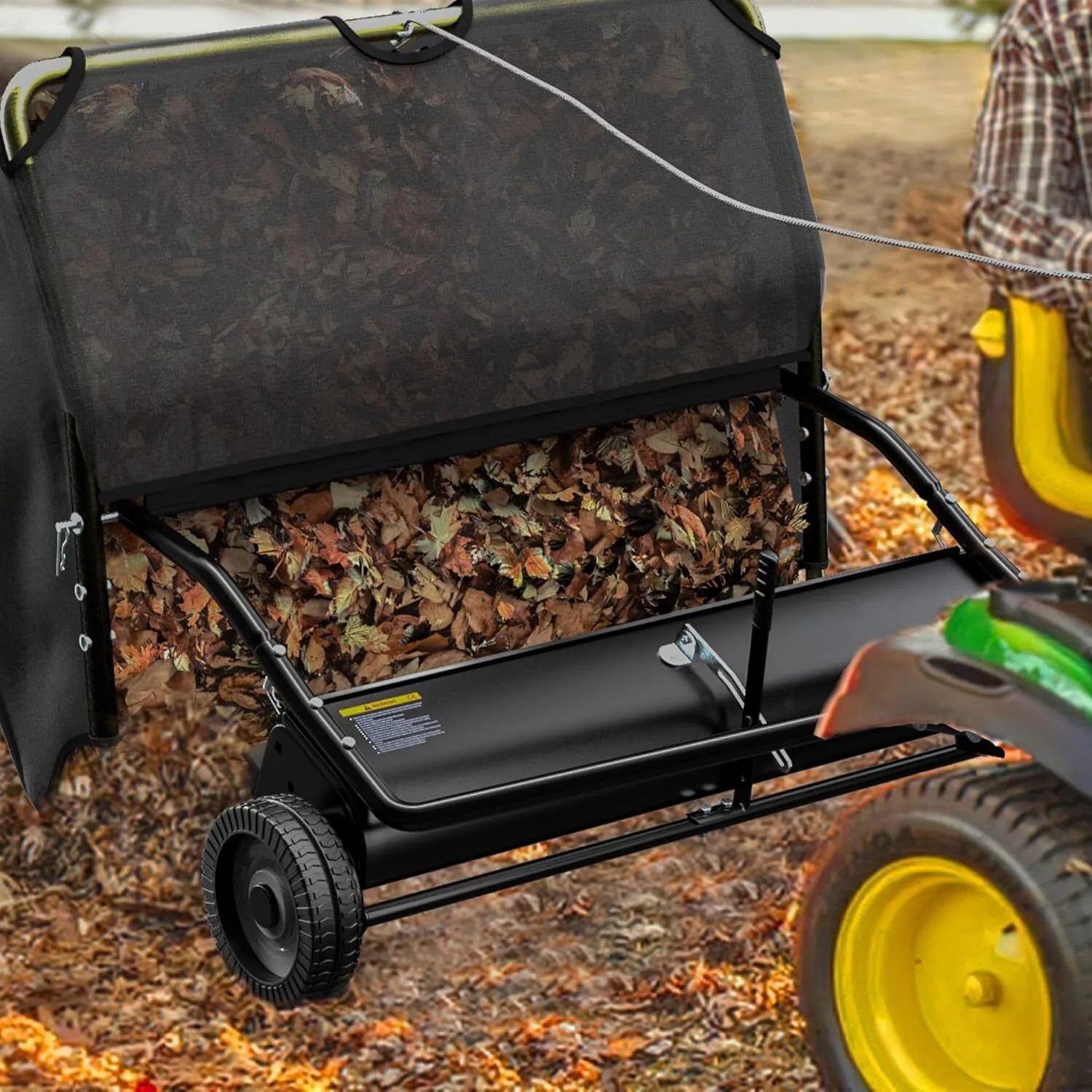 RVNI 48in Tow Behind Lawn Sweeper Leaf Collector Sweeper for Lawn Grass Large Hopper 20 Cu ft Capacity