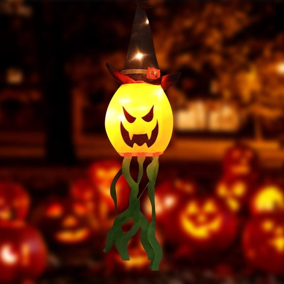 Clearance Party Light-up Decoration under $10,Halloween Decorations Outdoor Decor Hanging Lighted Glowing Pumpkin Witch Hat With 3 Lighted Up Scary Orange Halloween Decorations For Indoor Outsid
