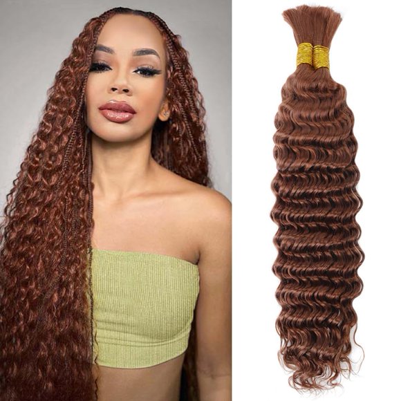 22 Inch 100g Human Braiding Hair 2 Bundles/Pack Deep Wave Bulk Human Braiding Hair for Boho Braids Wet and Wavy Brown Braiding Hair #30 Color No Weft Micro Braiding Hair