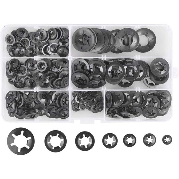 280 Pcs Lock Washers Lock Washers, Steel Lock Washers Quick Lock Washers M3 M4 M5 M6 M8 M10 M12, 7 Sizes, Black