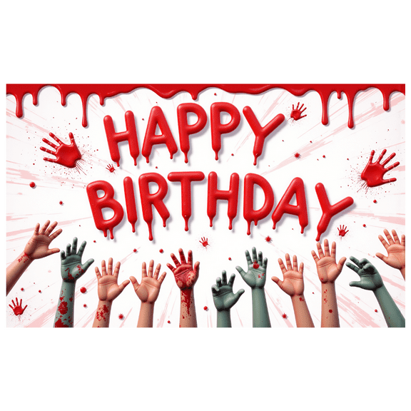 Gory Hands Zombie Theme Happy Birthday Banner for Horror Halloween Party Decoration Scary Event Background