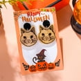 thumbnail image 2 of Pendientes de gato de Halloween, pendientes colgantes de madera con forma de gato negro, pendientes colgantes de esqueleto de gato para mujer, 2 of 5
