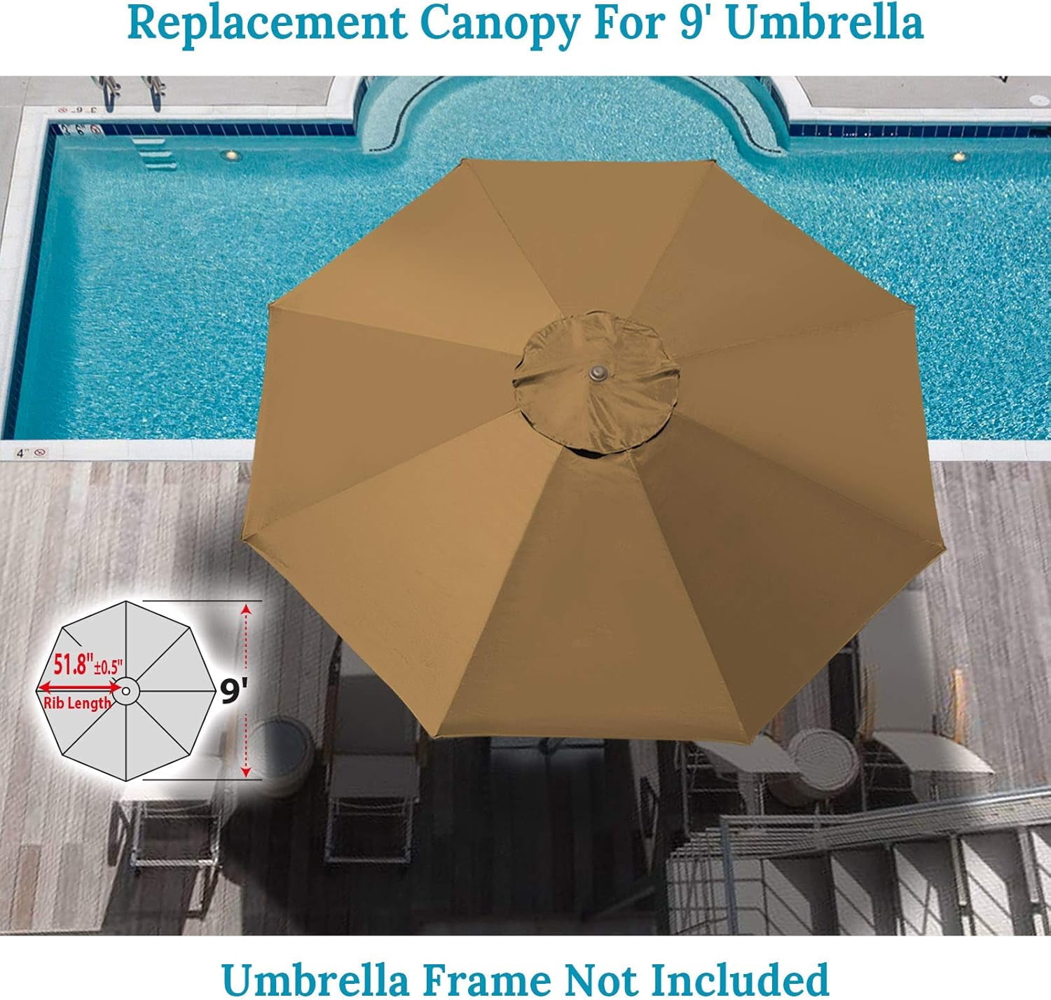 ALUVIERA 9ft Umbrella Cover Only for 8 Rib Outdoor Patio Umbrella Replacement Canopy Top