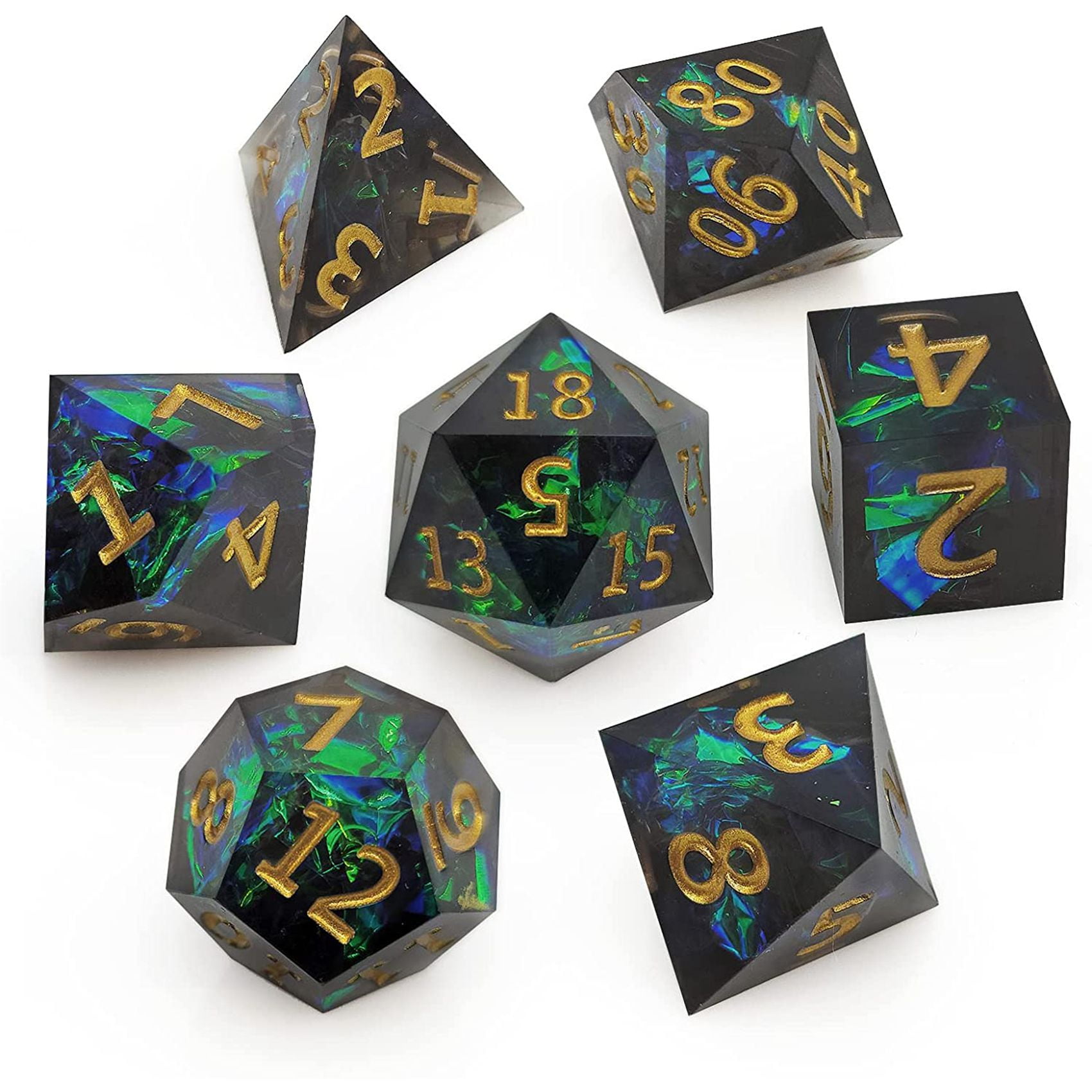 Polyhedral Dice Set 7 Piece Sharp Handmade Dice Set with Sharp Edges