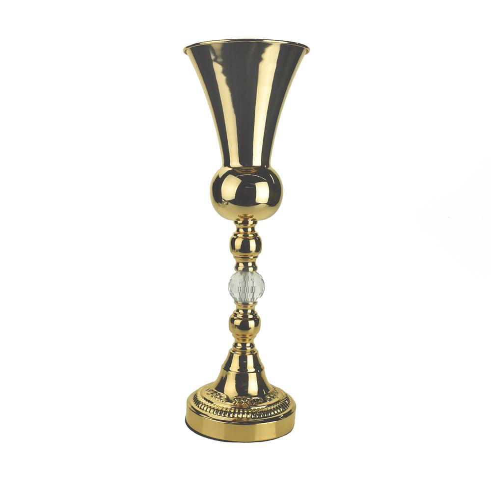 Gold 17-1/2-Inch Metal Slim Waste Trumpet Vase with Diamond Accent 