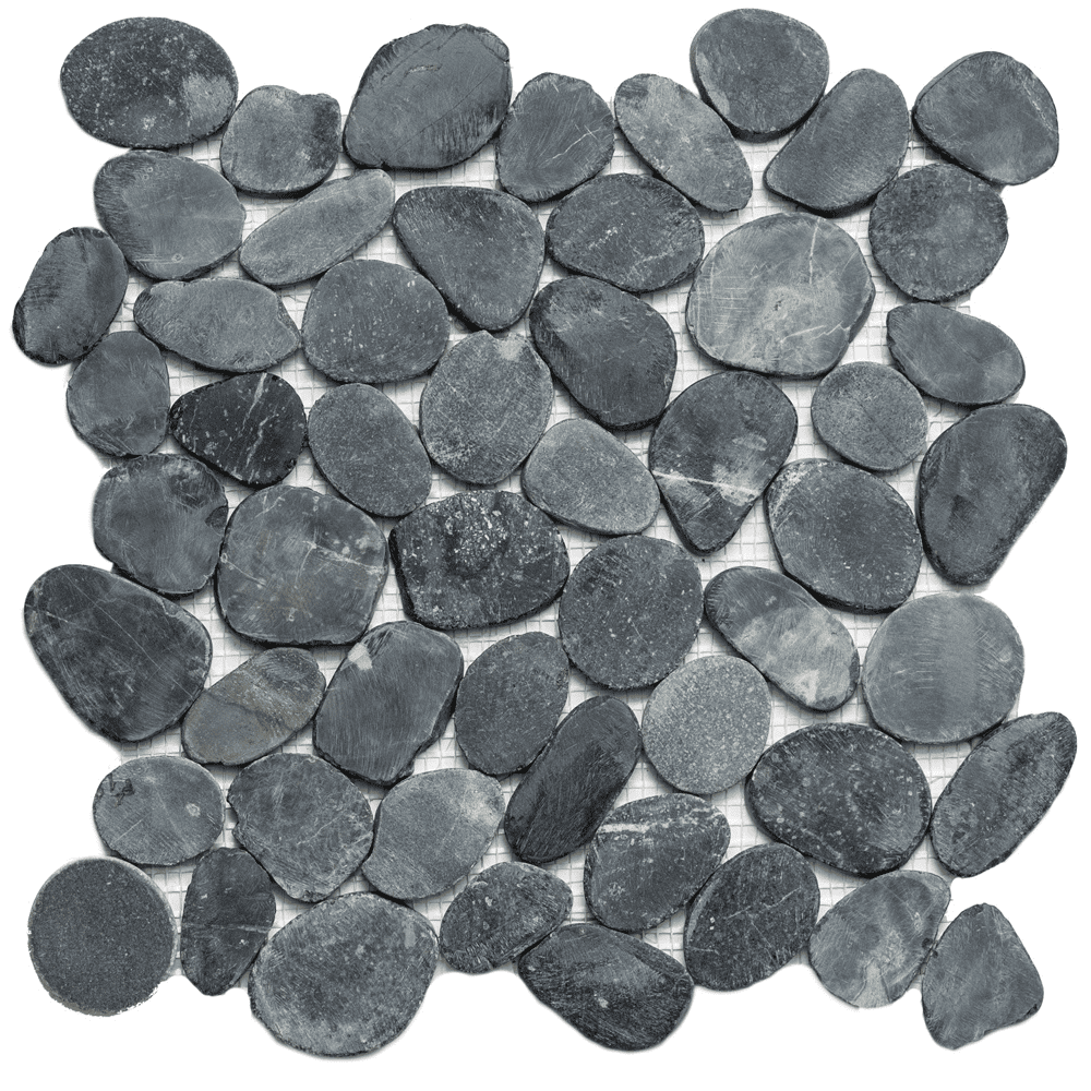 The Tile Life Streambed Black Honed Marble Pebble / Rock Mosaic Tile 12x12 in 11-Piece