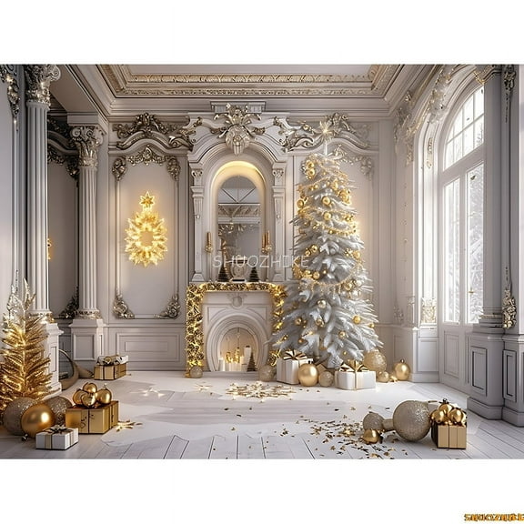 Cozy Christmas Day Sce Fireplace Photography Backdrop Props Winter Living Room New Year Gift Holiday Photo Background RS-07