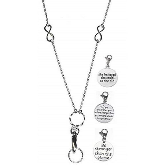 3 Charm Message Pack, Fashion Lanyard Necklace, Women's Super Strong Chain Lanyard for ID Badge Holder and Keys, 34" Long (Empowerment - Non-Breakaway (Stronger))