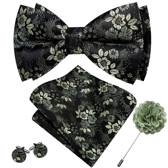 Set de Corbatín Floral de Seda Verde Formal Barry.Wang