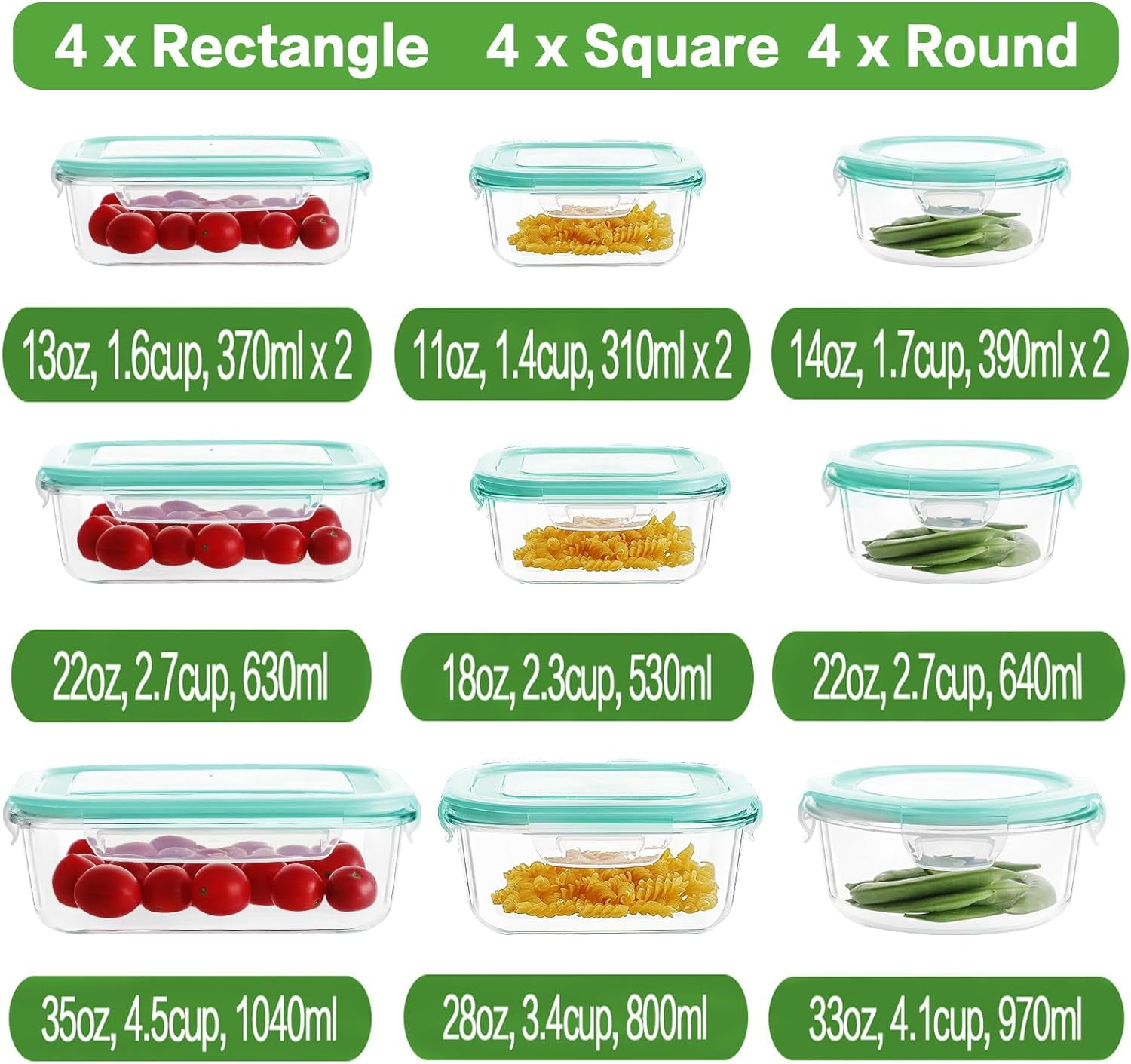 12 Sets Glass Food Storage Containers with Lids, Glass Meal Prep Containers, Airtight Glass Bento Boxes, BPA Free & Leak Proof, Pantry Kitchen Storage(12 lids & 12 Containers) - Deep Blue
