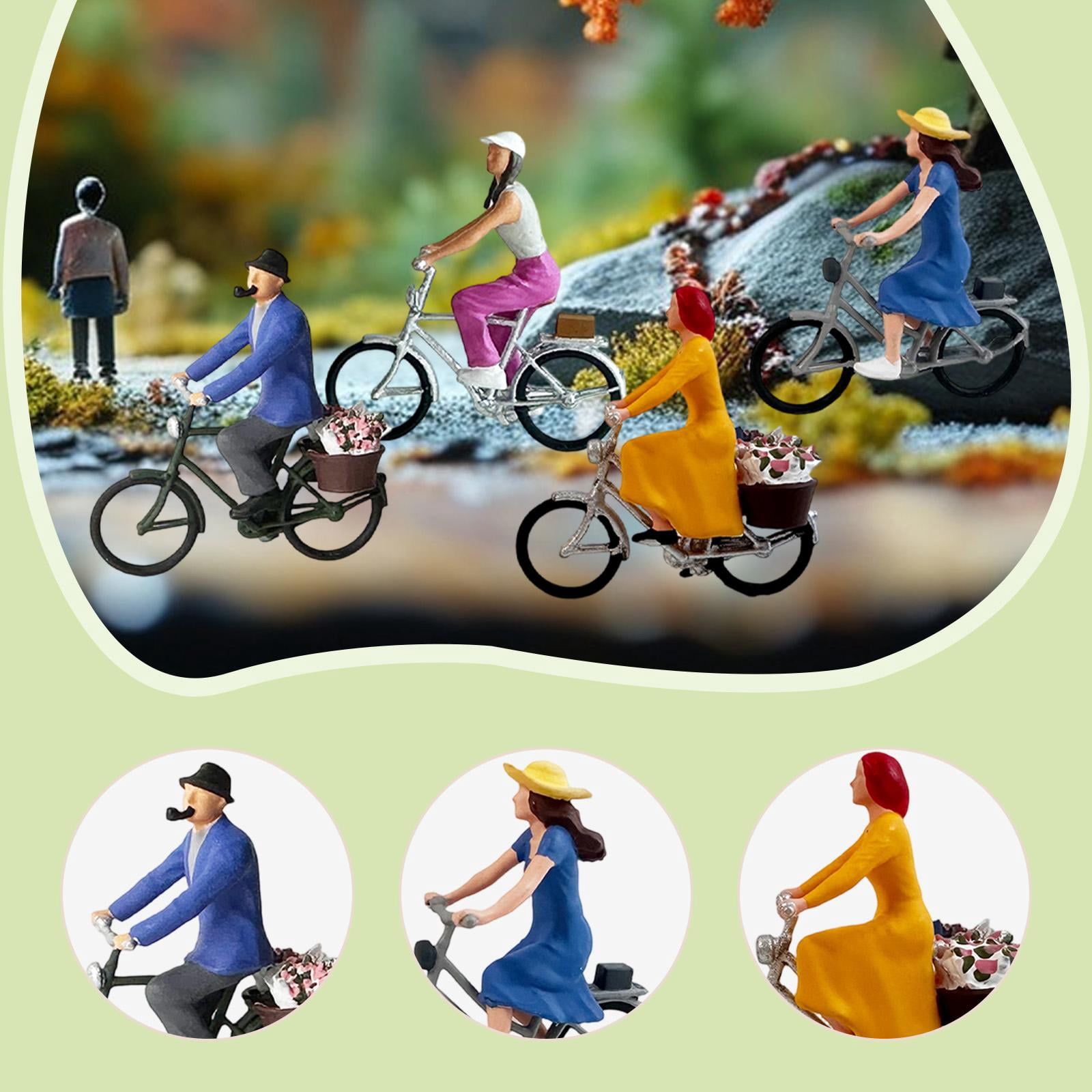 LeeQinersw 4 Pieces 1/87 Cyclist Figure Resin Fairy Garden Desktop Decoration Miniature