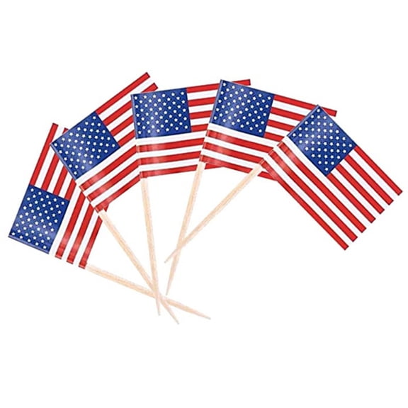 100 Pack Mini American Flag Toothpick Toppers, Red White Blue USA Flag Picks for Birthday & Holiday Party Cupcakes, Appetizers Patriotic Decor