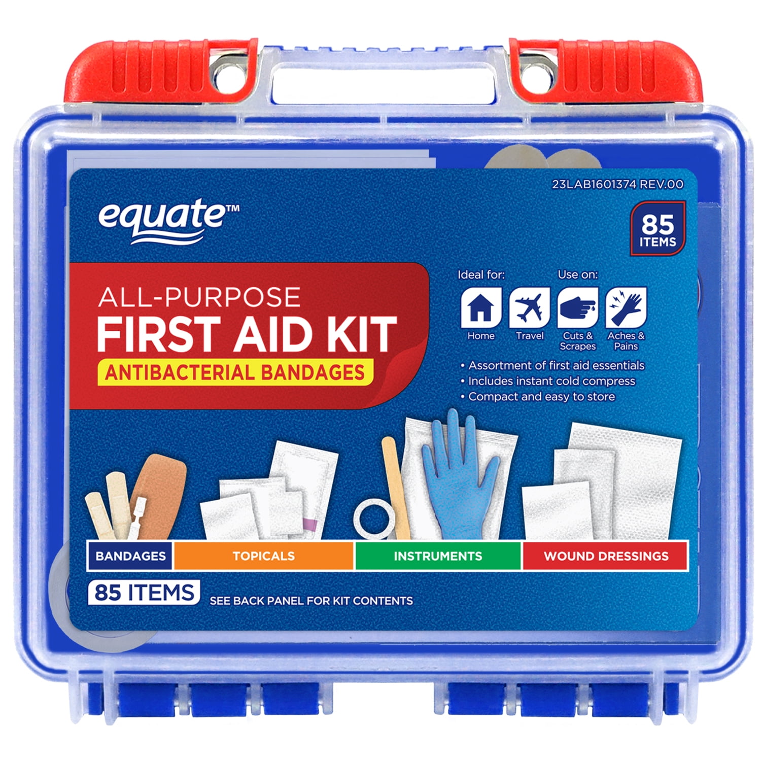 (6 pack) Equate On-the-Go First Aid Kit - Home, Travel, Office, Auto, School, 85 Pieces