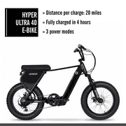 Hyper Bicycles 20 Ultra 40, 36V Electric Bike, Adult Ages 13+, 250W Motor, Matte Black
