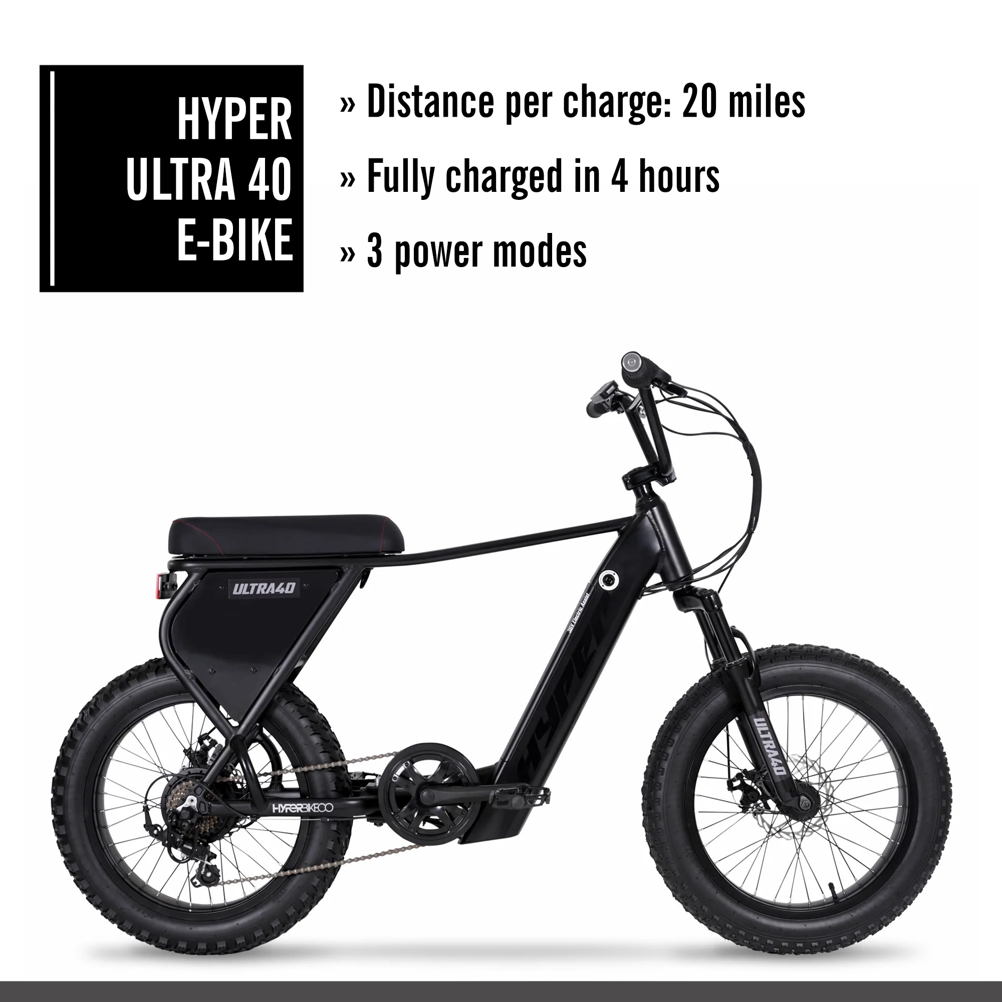 Hyper Bicycles Ultra 40 20" 36V Electric Bike for Adults, 250W E-Bike Motor, Matte Black - image 3 of 17