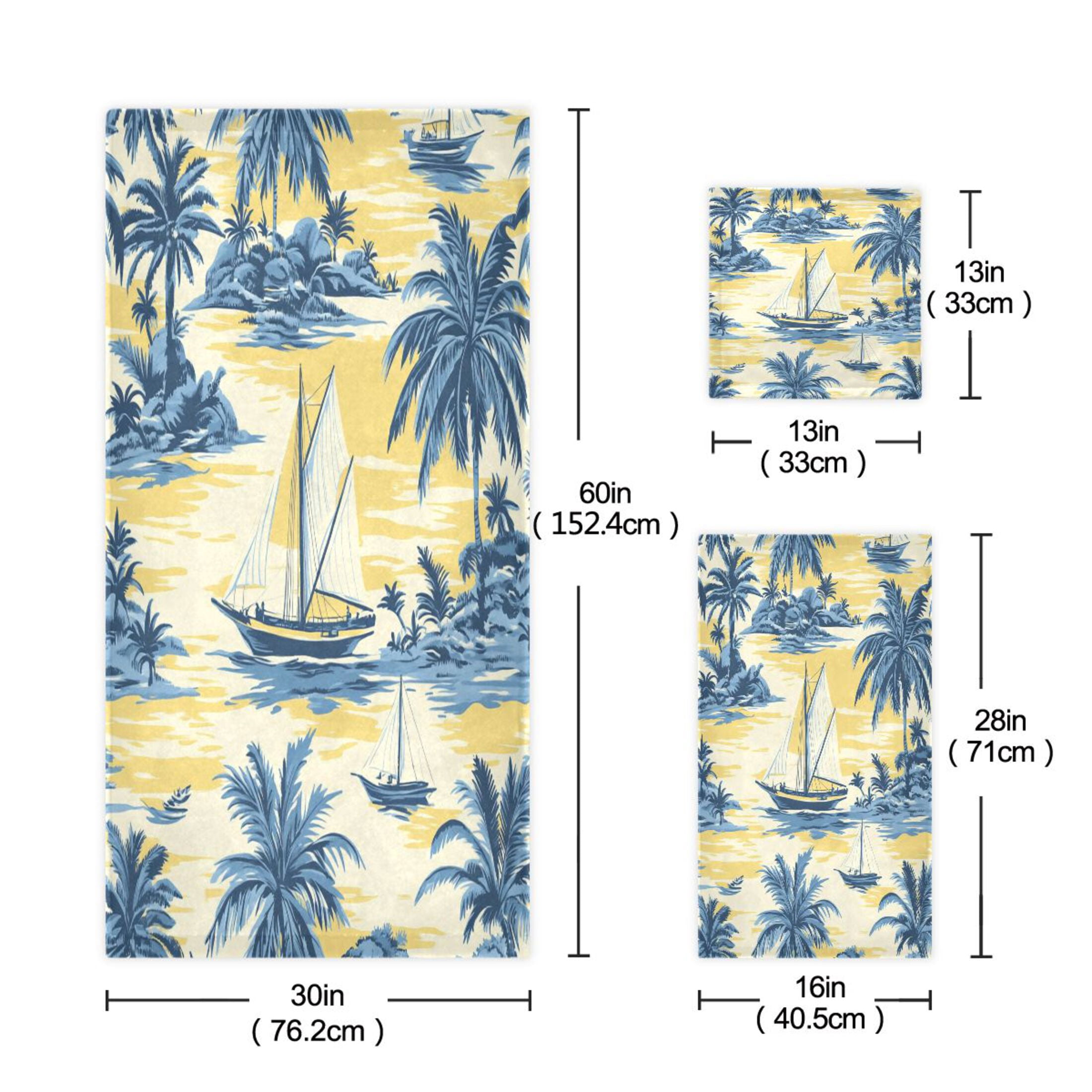 BZSMCE 3piece Bath Towel Sets Hand Bath Towels Fashion Nautical Bliss in Blue and Yellow Printed Towel Sets