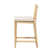 bali & pari Sofia Rattan and Mahogany wood BOHO Counter Stool, Natural
