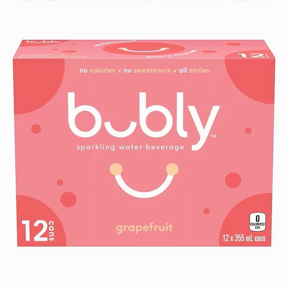 Bubly Grapefruit Sparkling Water Beverage, 12x355ml cans, 4.26L/144 oz