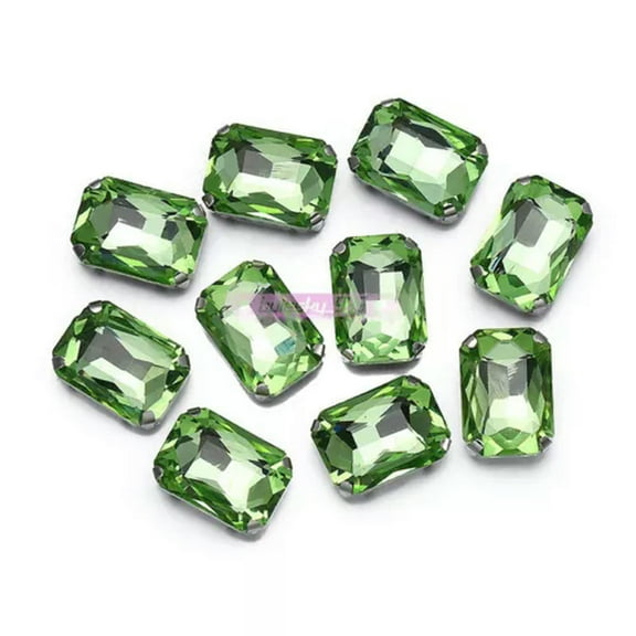 U8MO 10pcs Sew On Rectangle Crystal Glass Metal Flat Back Rhinestones Loose Beads-8x10mm-Light Green