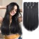 thumbnail image 1 of StrRid Clips de extensión de cabello liso negro natural de 18 pulgadas de largo, extensiones de clip sintético grueso invisible, 5 piezas, postizos suaves y de fácil instalación para mujeres, niñas, b, 1 of 5