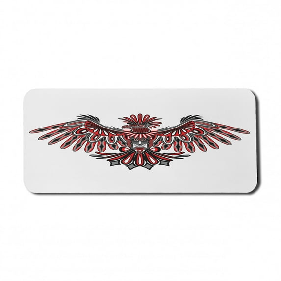 Ethnic Computer Mouse Pad, Haida Art Eagle Motif Pattern Totem Illustration, Rectangle Non-Slip Rubber Mousepad X-Large, 35" x 15" Gaming Size, Vermilion and Grey, by Ambesonne
