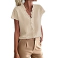 thumbnail image 3 of Women'S Casual V Neck Ruffle Short Sleeve Summer Tank Tops Shirts Apricot S, 3 of 8
