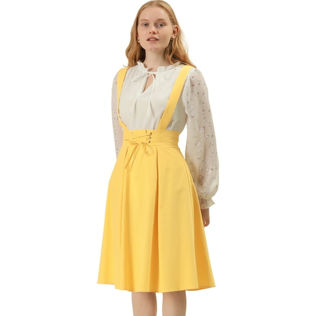 Vestido General De Cintura Elástica Con Tirantes Y Tirantes Para Mujer Amarillo L