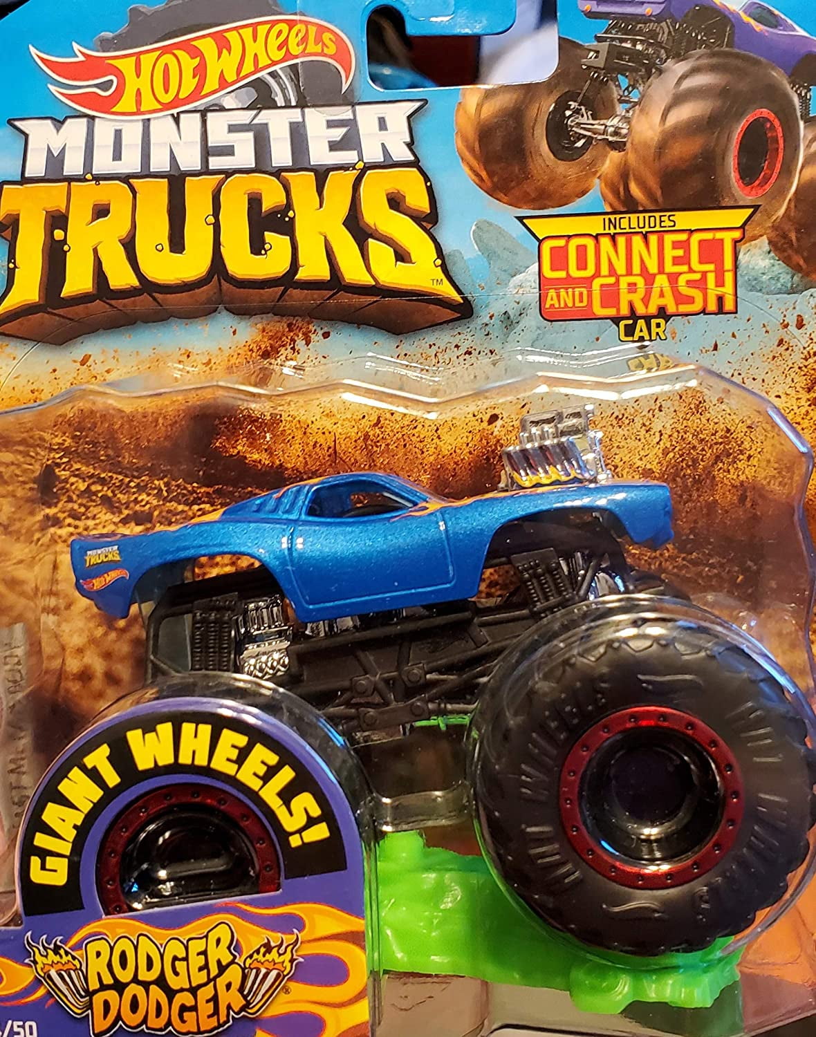 Hot Wheels Monster Jam 1:64 Scale Rodger Dodger Blue Giant Wheels