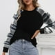 thumbnail image 4 of Casual Cuello Redondo Túnica Top Suelta Mujer Raglan Manga Larga Blusa Camisas para Uso Diario Negro XXL, 4 of 6
