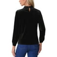 thumbnail image 3 of INSPIRE CHIC Velvet Top for Women's Stand Collar Long Sleeve Elegant Casual Blouse L Black, 3 of 5