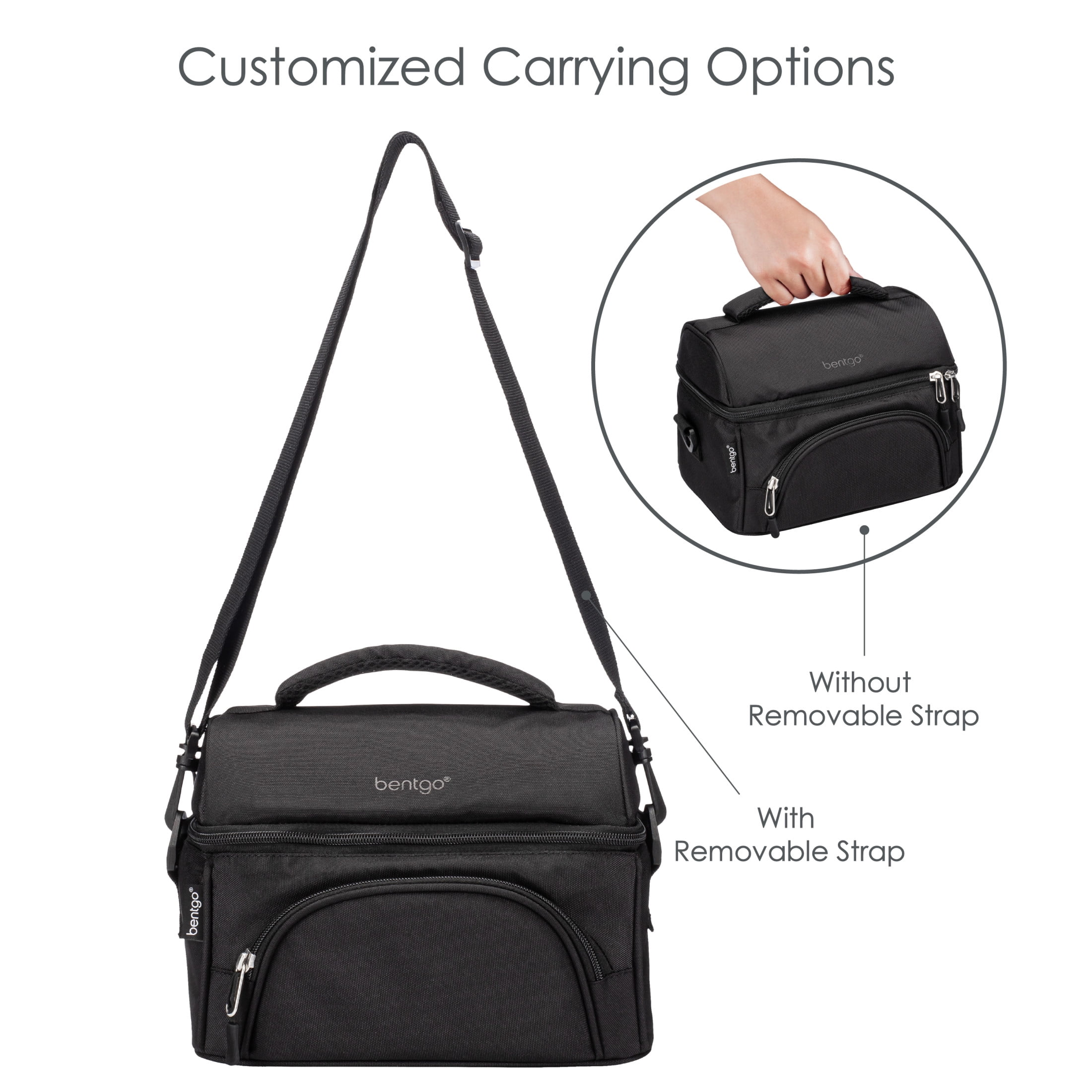 Bentgo Deluxe Lunch Bag - Durable and Insulated Lunch Tote with Zippered Outer Pocket, Internal Mesh Pocket, Padded & Adjustable Straps, & 2-Way Zippers - Fits Most Bentgo Lunch Boxes (Carbon Black)