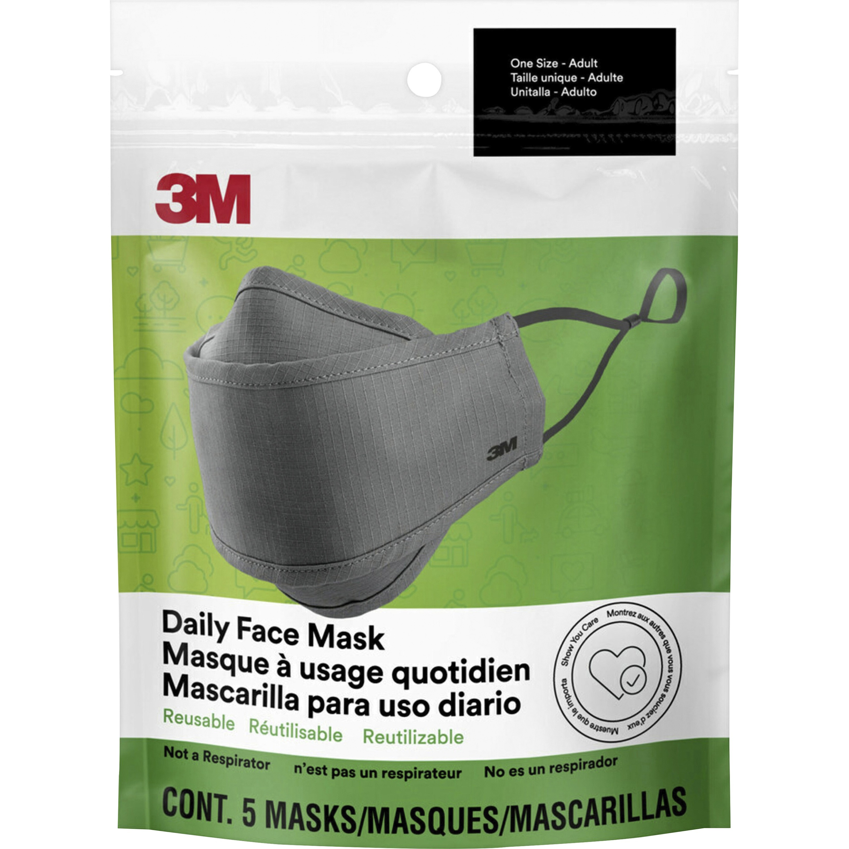 3M, MMMRFM1005, Daily Face Masks, 5 / Pack, Gray