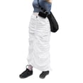 thumbnail image 4 of VISgogo Falda de Color Sólido para Mujer, Cordón Plisado Ajustable Elástico Cintura Alta Medio Vestido Casual Ropa Diaria VISgogo moda, 4 of 6