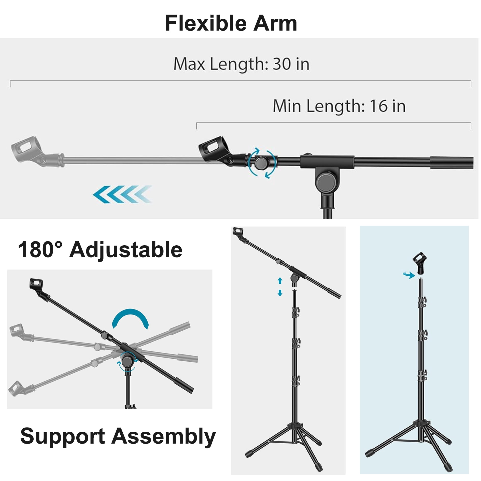 Luopital Microphone Stand Flexible Extendable with Carrying Bag Screw Adapter Mic Mount, Black