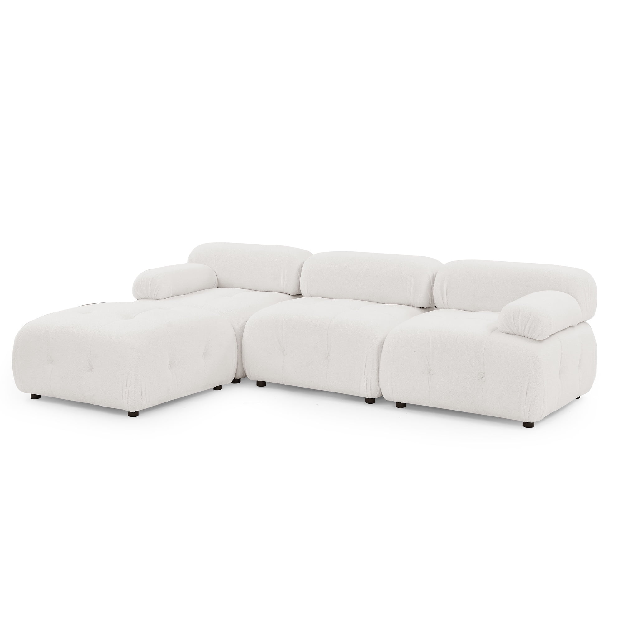 Aukfa 93" Sectional Sofa, Living Room Modular Couch with Ottoman, Pillow Top Arms, Teddy Fleece, Ivory