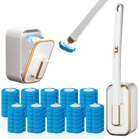 Belanttega 1Pcs Disposable Toilet Brush Cleaning System with 60pcs Refills Pads Replacement Heads, Toilet Cleaning Stick, Wall Mounted Toilet Wand Kit for Bathroom Toilet Brushes & Holders