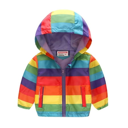 

Qufokar Baby Sweaters Coat With Hood for Girls Toddler Kids Baby Boys Girls Cartoon Rainbow Camouflage Zip Windproof Jacket Hooded Trench Lightweight Kids Coats Windbreaker Casual Outerwear