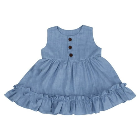 

Toddler Kids Girls Dress Solid Color Sleeveless O-Neck Summer Cotton Ruffle Hem Hem Suitable For 1 To 3 Years Old Sundress Comfortable Cozy Dresses