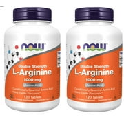 NOW Foods, L-Arginine 1,000 mg, Nitric Oxide Precursor*, 120 Tablets - 2 Packs