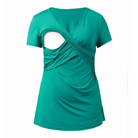 

Breastfeeding Shirts For Women Clearance Sales Maternity Womens Nursing Stripe Round Neck Short Sleeve Round Neck Breastfeeding Blouse Green XL