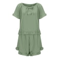 thumbnail image 4 of HUANBAI Women's Casual Solid Color Sleepwear Set With Bowknot Trim Short Sleeve Short Pajamas For Home Spring Summer Nightwear Comfortable Outfit Casual Pajama Dress, 4 of 4