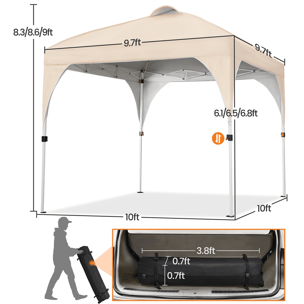 Renwick 10x10ft Portable Pop-up Canopy Tent with Roller Bag & Sandbags, Beige