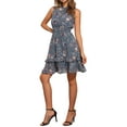thumbnail image 4 of INSPIRE CHIC Vestidos de gasa para mujer, vestido mini sin mangas con flores, estilo A-Line, color gris azul, 4 of 6