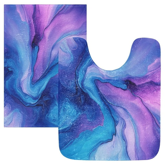 2 Piece Soft Bathroom Rug Set Blue and Purple Background Bath Mat and U-Shaped Toilet Contour Rug (16"x24" 20"x24")